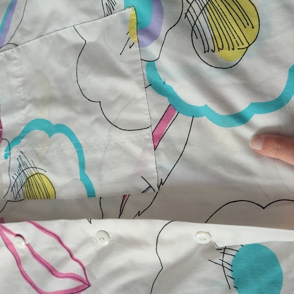 Vintage 80s white button down shirt with pink and blue flowers large - Picture 12 of 12